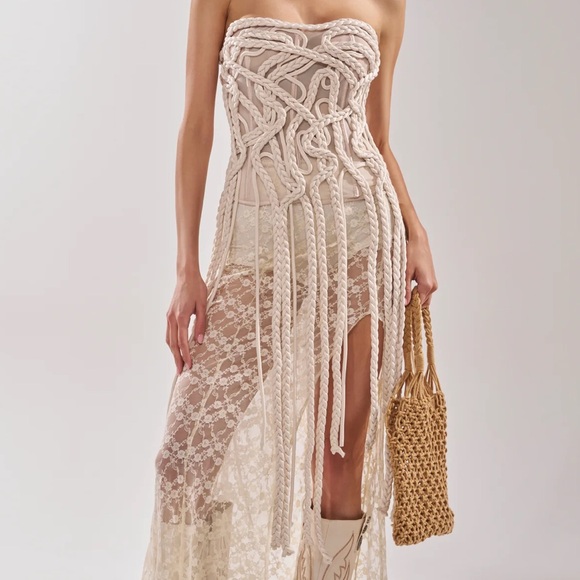 AKIRA Tops - Never Lost Tassel Mesh Corset - L